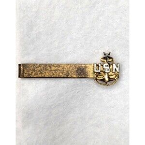 Vintage Gold-tone Silver-tone USN US Navy Senior Chief Petty Officer Tie Bar